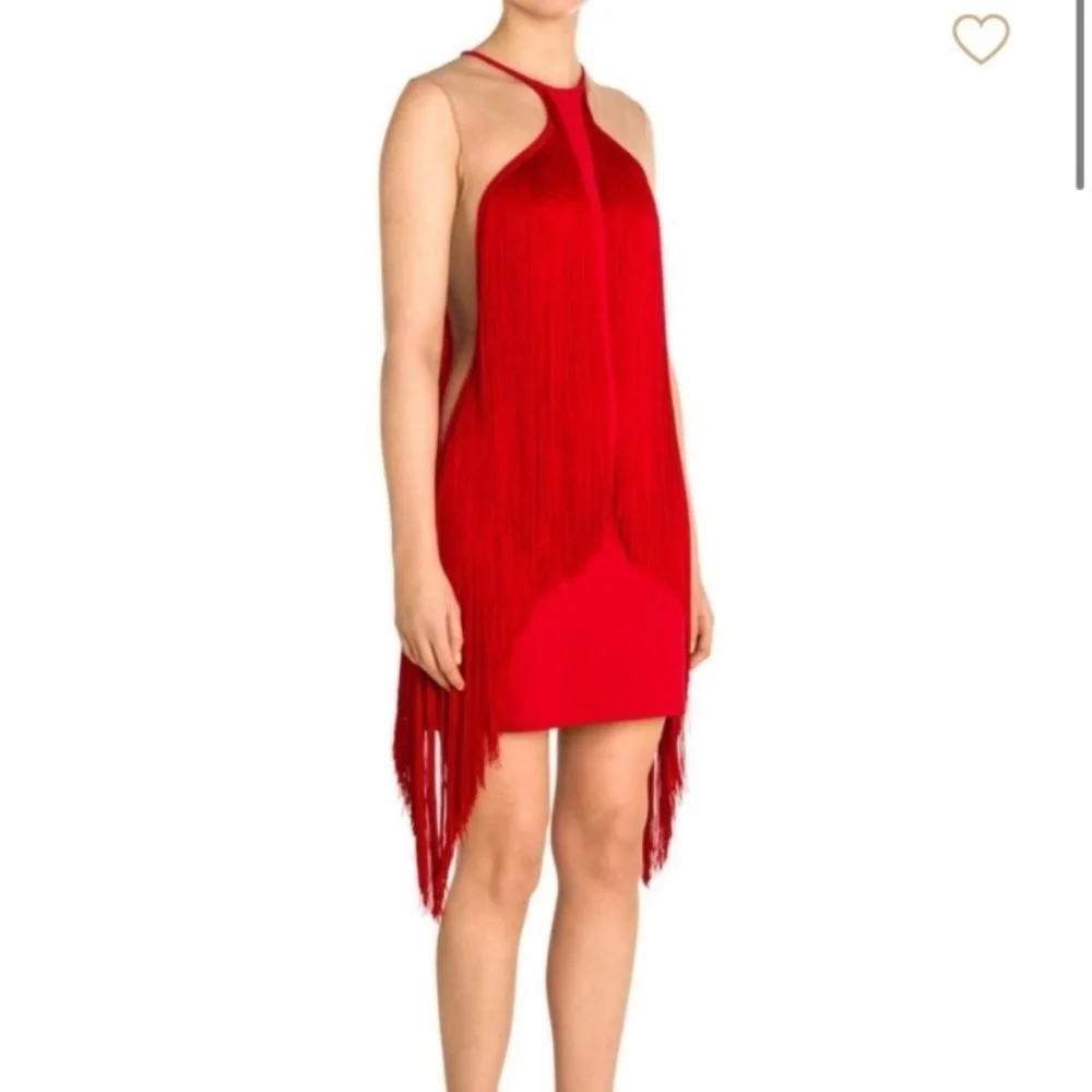Sleeveless Illusion Wing Fringe Stretch-cady Mini Dress - Picture 13 of 13